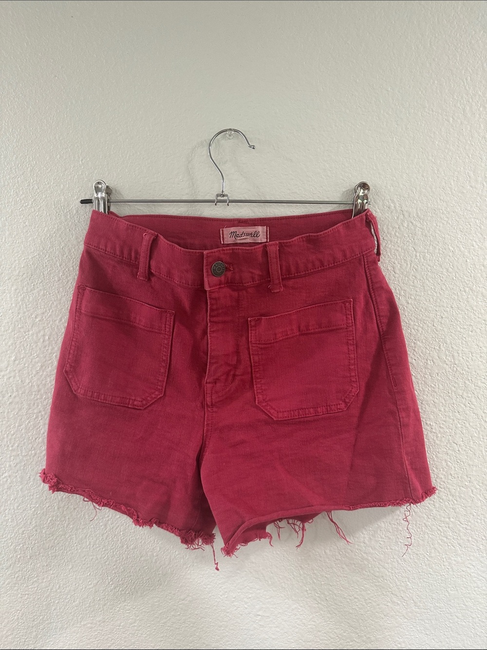 Madewell Raspberry-Pink High-Rise Raw Hem Jean Shorts